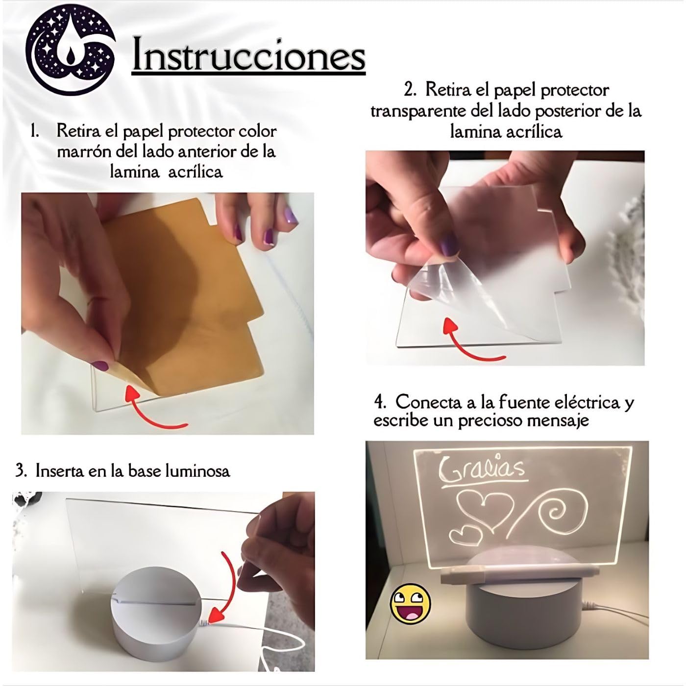 Pizarra LED Luz de Notas Inalámbrico - Tablero Acrílico Portátil Luminoso 16 Tonos de Luz - Decoración