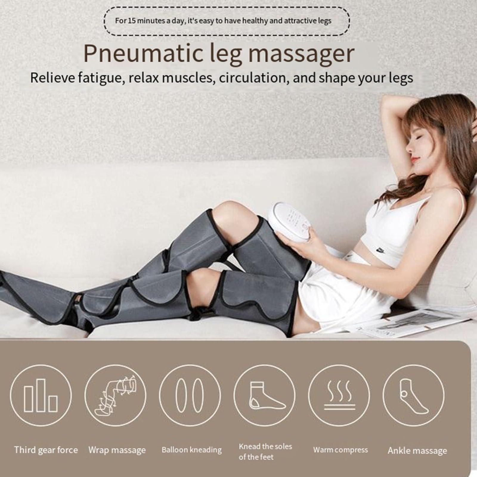 Massaggiatore per gambe a compressione d'aria a 360°, pressione dell'aria riscaldata, polpaccio, piede, favorisce la circolazione sanguigna, dispositivo per massaggio di rilassamento muscola