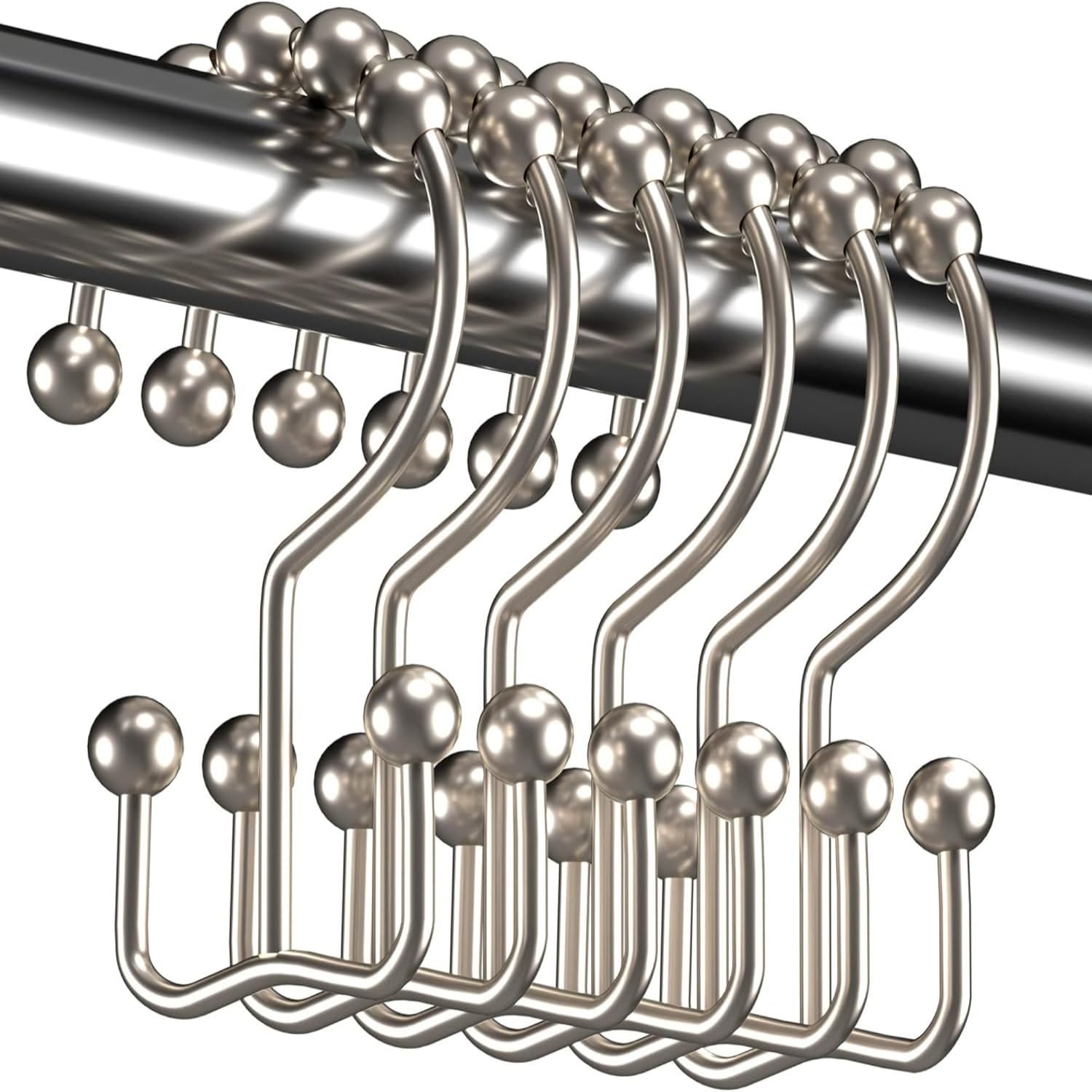 Shower Curtain Hooks, 12 Pcs Shower Curtain Rings, Stainless Steel Shower Curtain Hooks Double Glide Shower Hooks Rings for Bathroom Shower Rods Curtains