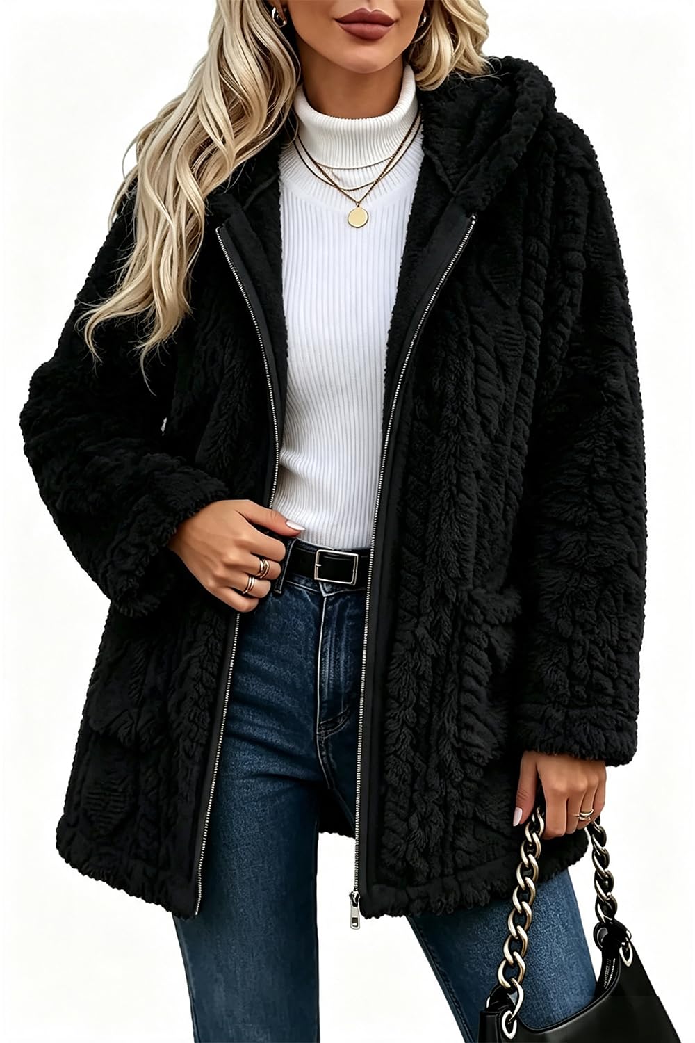 Manteau Teddy Polaire pour Femme, Veste d'Hiver en Peluche Chaud