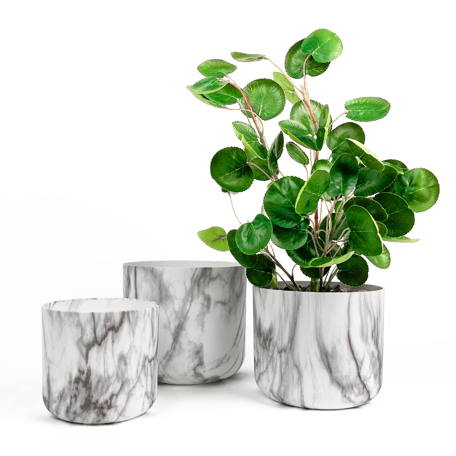 Plastic Planters Pots for Indoor Plants 6.5/6/5 Inches, Decorative Lightweight Indoor Plant Pots Planter, 3 Pack Plant Pots Indoor with Drainage Hole, Marble Pattern