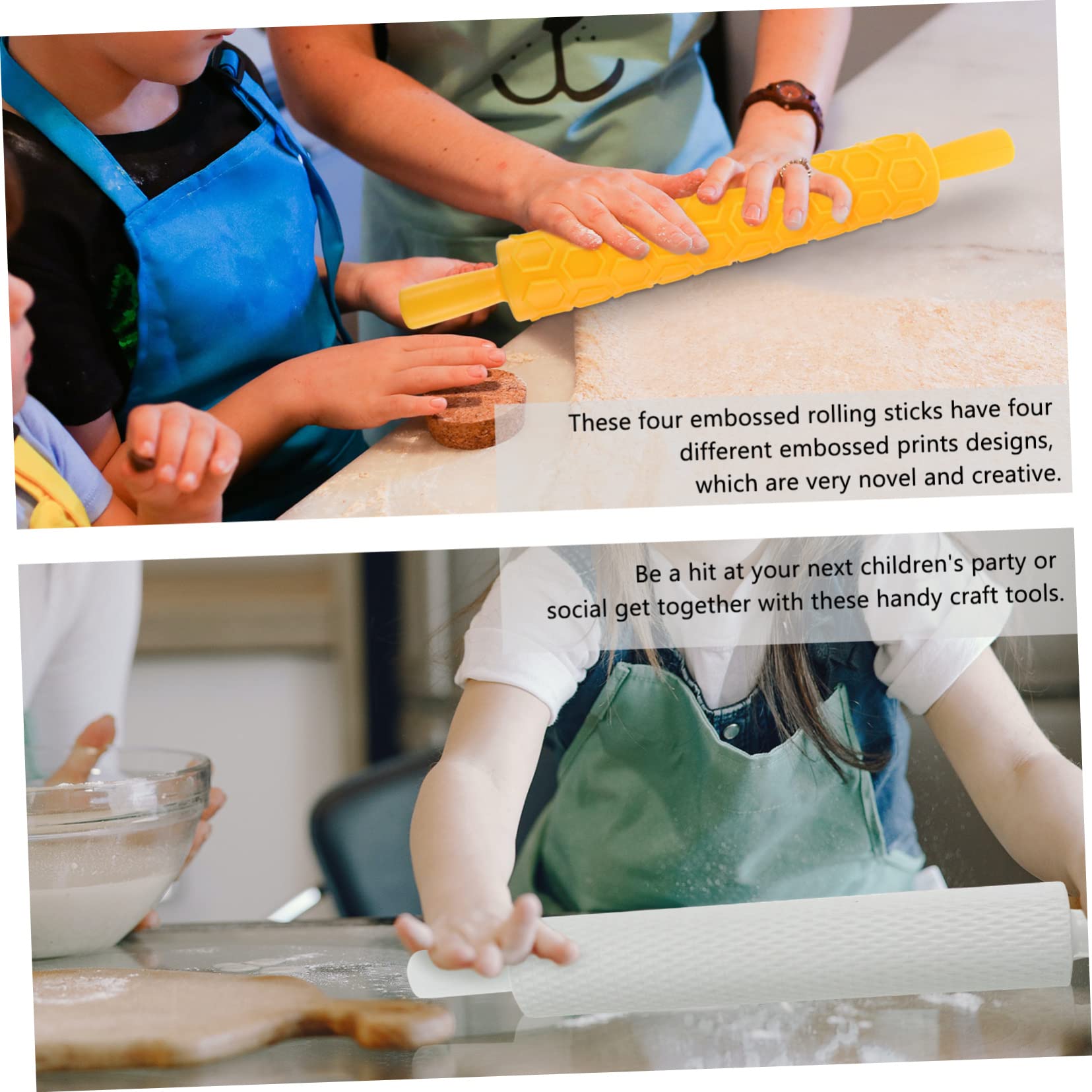 4 Stück Geprägtes Keks Nudelholz aus Lebensmittelechtem Kunststoff Leicht und Kreativ für Gleichmäßige Teigtextur Beim Backen und Geselligem Beisammensein Zufällige Farbe
