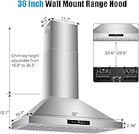 Vista 2 de Campana extractora de pared de 36 pulgadas, 1200 CFM con control de gestos y táctil de 4 velocidades, campanas de ventilación de cocina