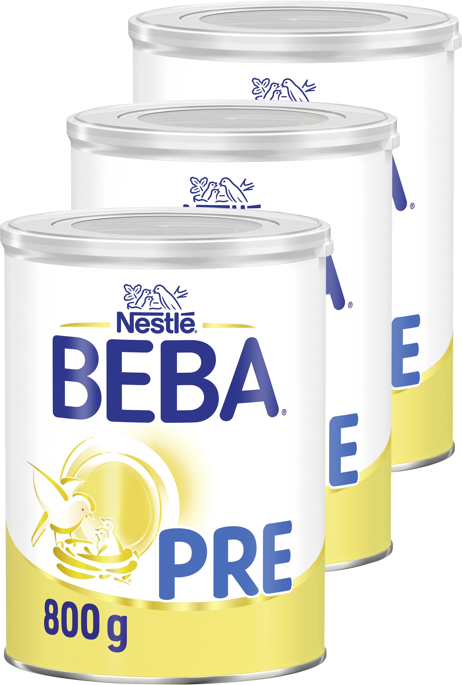 BEBA PRE - Anfangsmilch von Geburt an, Nur Laktose, Ohne Palmöl, Ohne Fischöl, Babynahrung, Baby-Milchpulver, 3er Pack (3 x 800g)