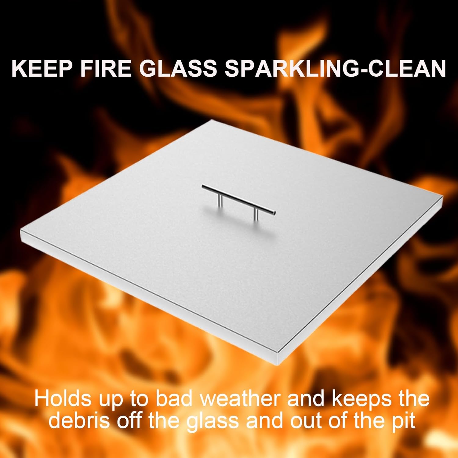 AJinTeby Fire Pit Lid Fits 18” Square Burner Pan, 21" x 21" Stainless Steel Fire Pit Burner Cover, Fire Pit Cover Rectangular Burner Pan