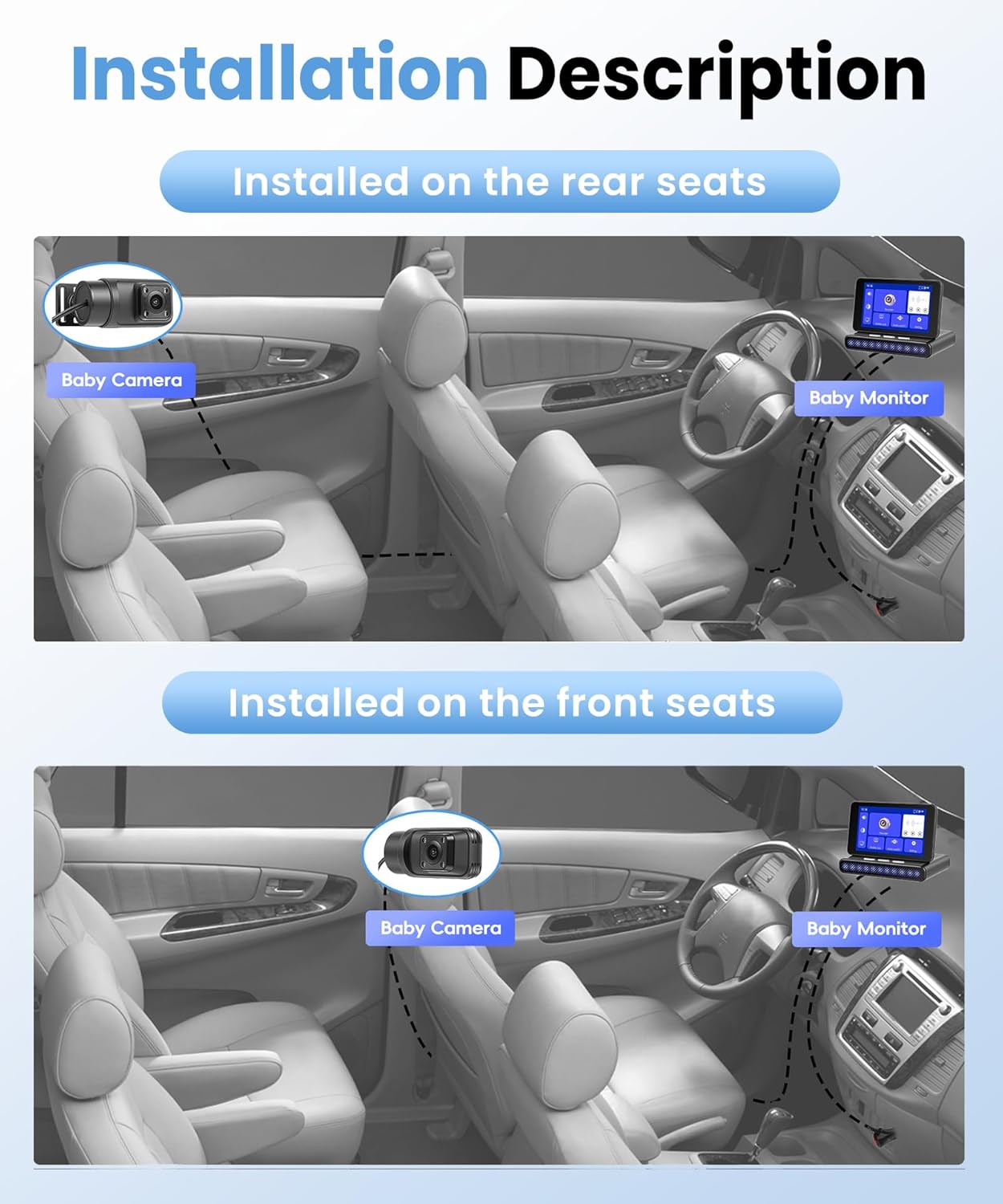 Baby Car Camera for Backseat, 3.97” IPS Screen Facing Car Baby Monitor with Wireless Carplay Android Auto Super Link, Support Night Vision Adjustable View Angle Easy Setup FM BT GPS