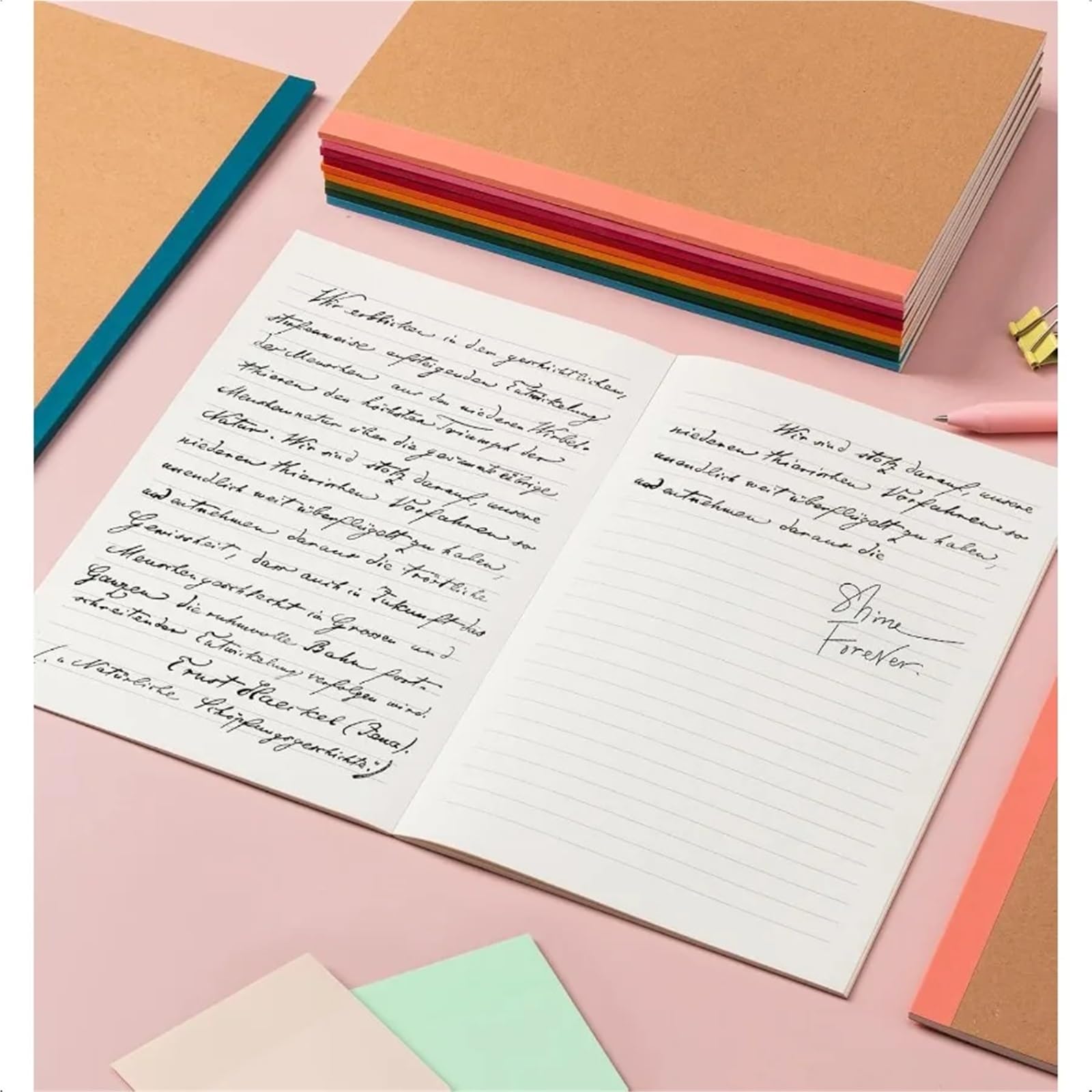 Quaderni a righe, confezione da 30 quaderni per composizione, formato A5, a righe, copertina in carta kraft con dorso arcobaleno, 8,3 x 5, 15 colori, 6