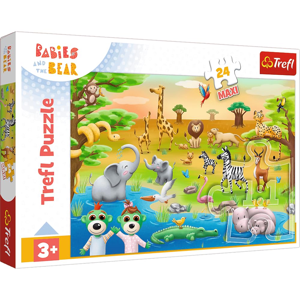 Trefl Babies and the Bear Safari: Children-24 Large Tiles, Creative Entertainment, for Children from 3 Years, Multicoloured, 14373