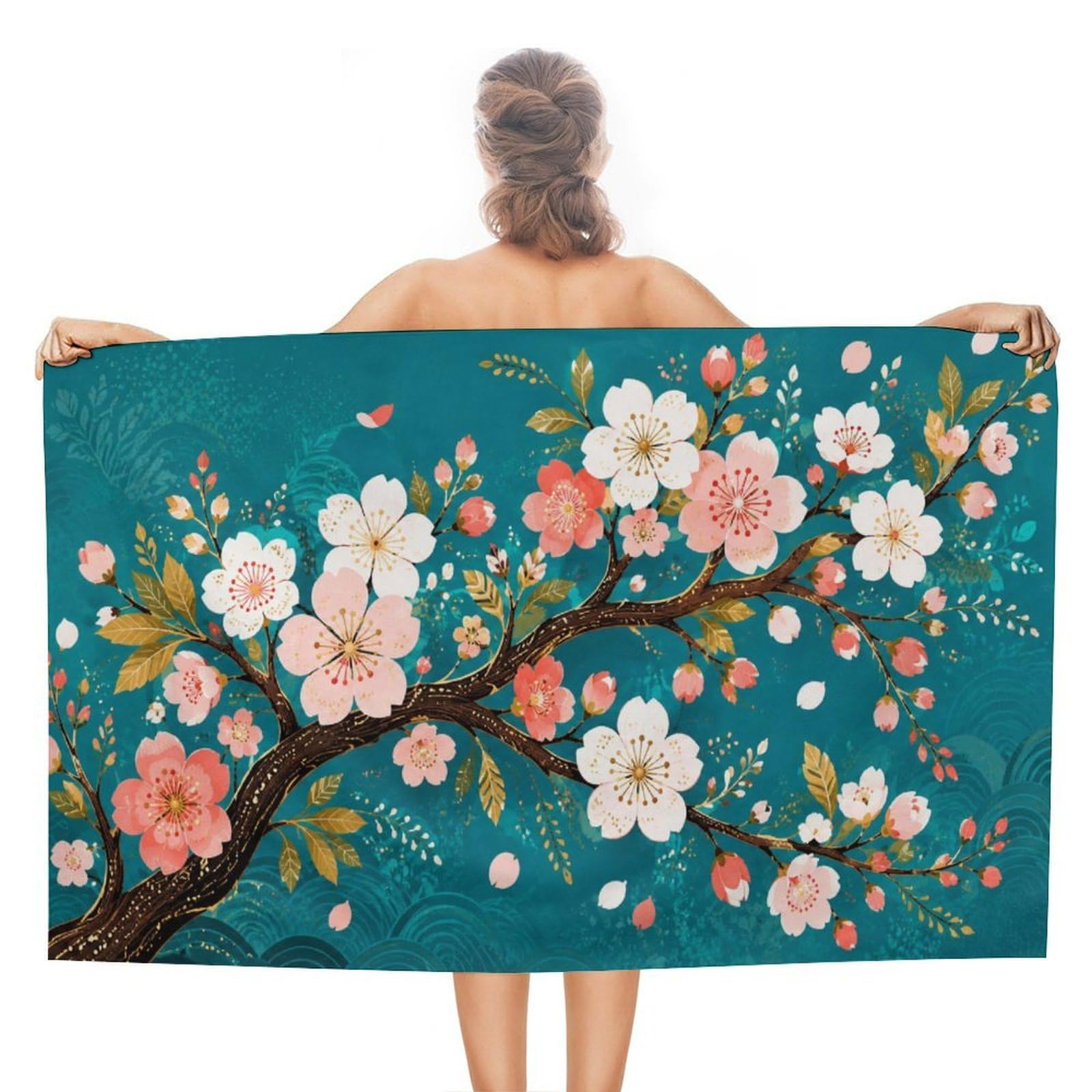 Anceky Cherry Blossom Floral Branch Oversized Beach Towel Quick Dry Sand Free Microfiber Travel Towel Lightweight Multi Purpose Beach Blanket Pool Gym Bath Towel 51x31 in