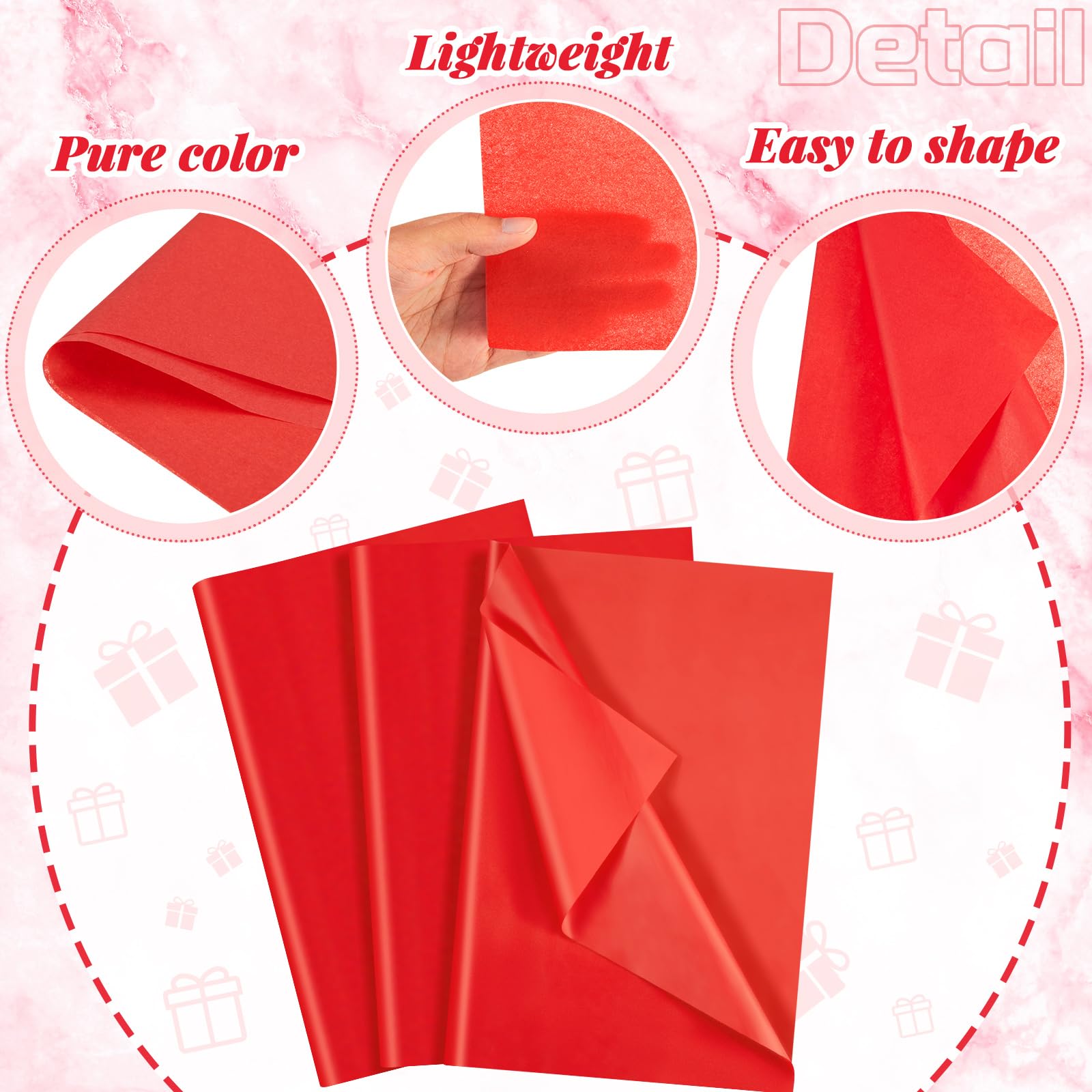 Qilery Lot de 500 feuilles de papier de soie sans acide – Papier de soie sans acide – Papier de soie décoratif à motif floral pour anniversaire, fête des mères, remise de diplôme, mariage, cadeau de