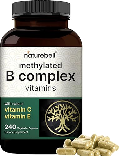 Vitaminas del complejo B metilado, 240 cápsulas vegetales  Complejo multivitamínico B  B12, folato, biotina y más - con vitamina C natural, E,