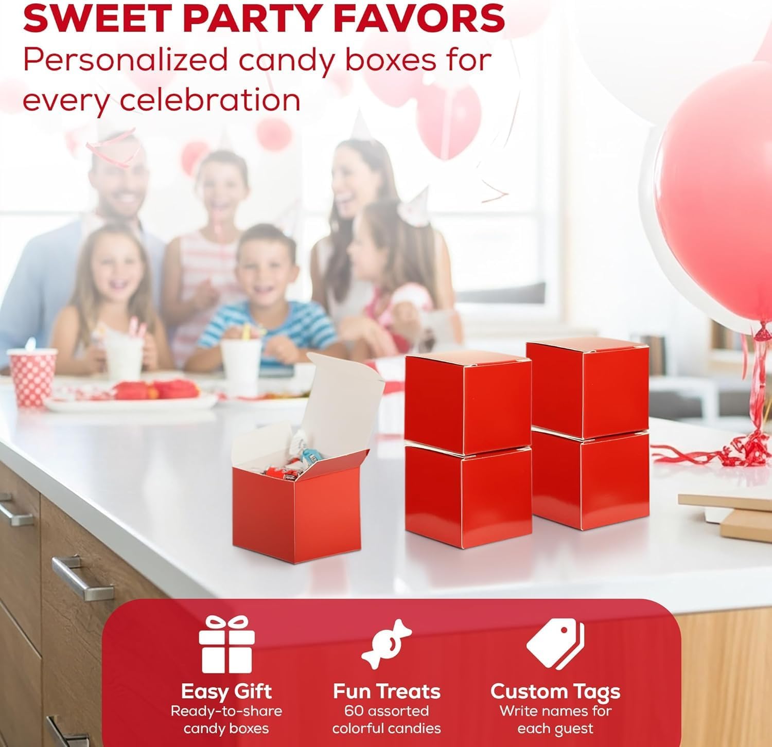 PASSIONFRUIT Easter Candy Party Decorations - 5 Red Boxes with Candy and Name Tags - Multi Item Party Favors and Easter Basket Stuffers