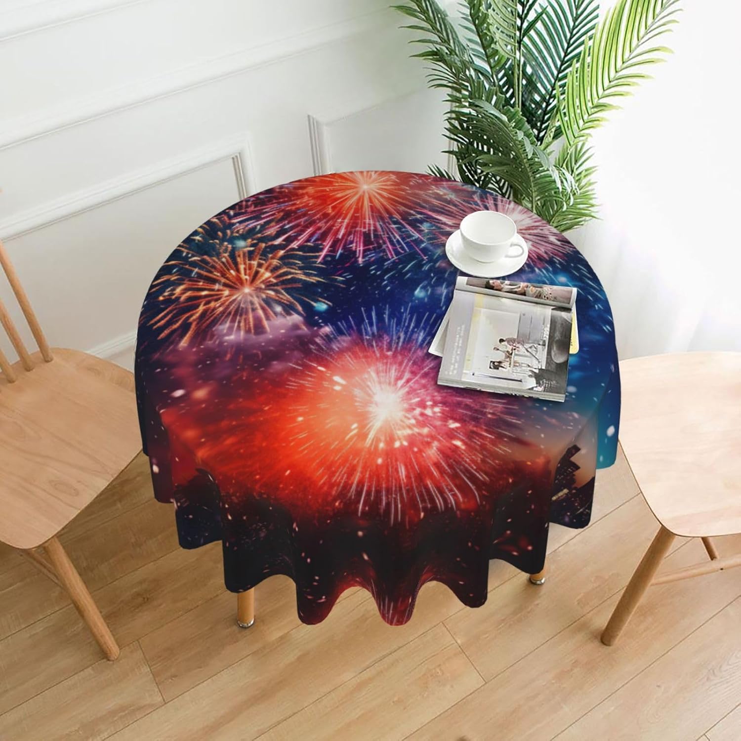 Explosion Firework 3D Print Wrinkle Free Dining Table Cover for Birthday Party Farmhouse Tablecloths Up to 60 x 60 Inches