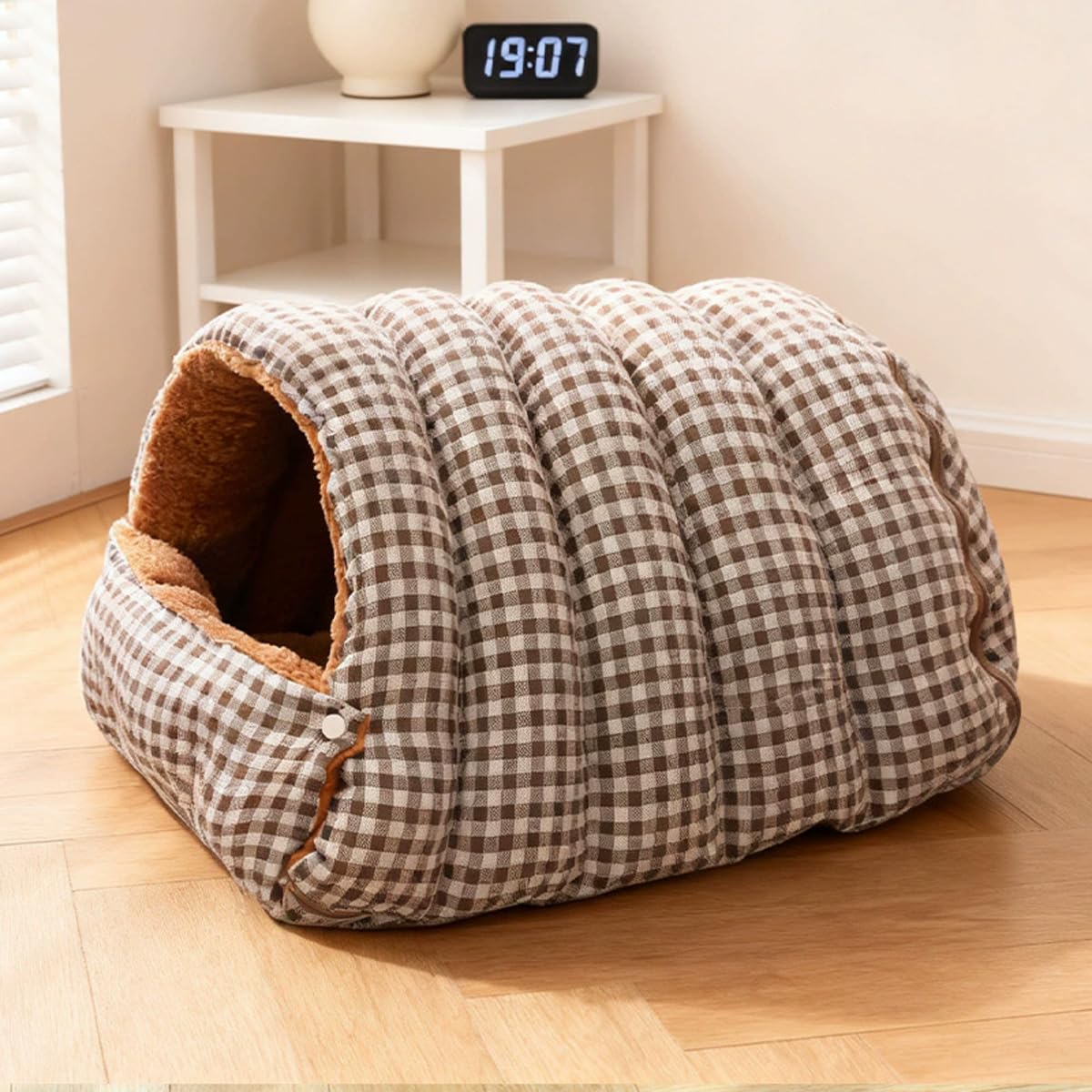 Large Cat Cave Bed, Semi-closed Hooded Warm Pet House Medium Dog Beds Tent, Calming Kitten Puppy Indoor Igloo, Washable Small Cats Nest Kennel (Coffee,S-48x30x20cm)