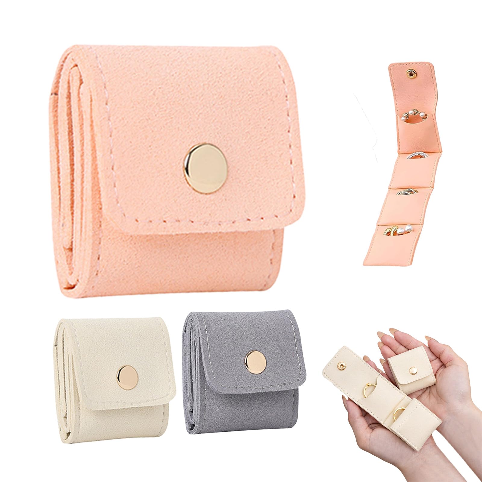 Yxelydriail Mini Travel Jewelry Bag, Travel Jewellery Pouch with Buckle, Foldable Portable Jewelry Organizers and Storage for Travel Essentials,Ring,Earrings, Necklaces (3pcs)