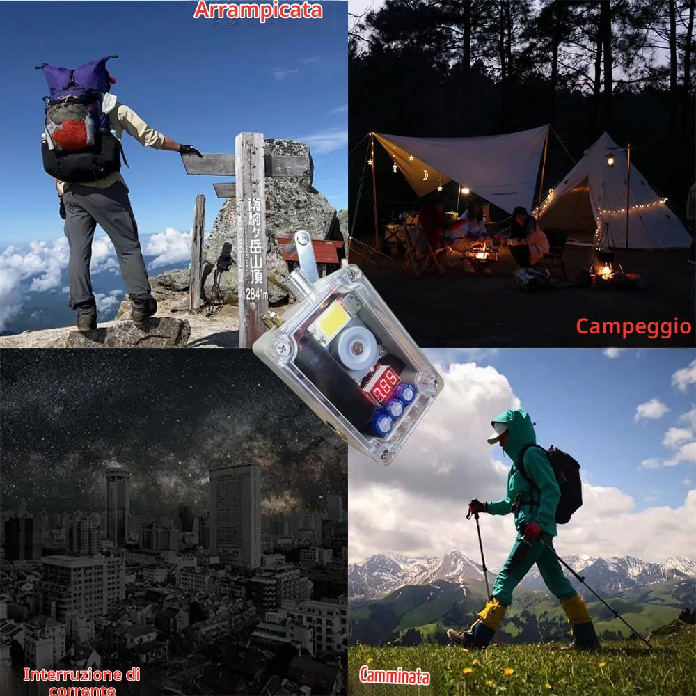 Gikfun Generatore a manovella, caricatore USB portatile di emergenza con luce COB e accendino, luce di sopravvivenza compatta per campeggio, escursionismo, blackout e preparazione alle emergenze