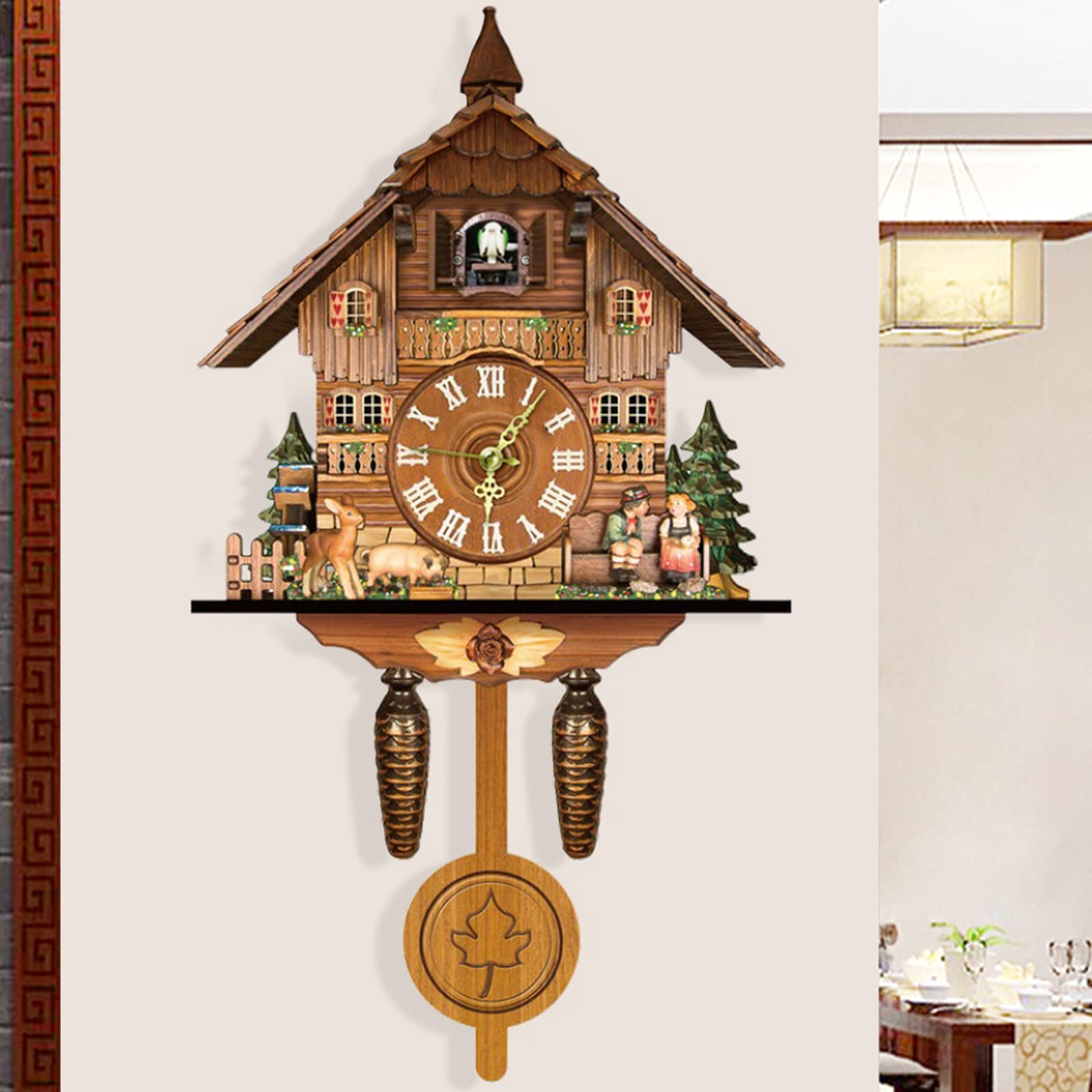Kuckucksuhr Holz Kuckucksuhr Antik Vogelhaus Wanduhr Home Decor Hängende Kuckucksuhr Auto Swing Glocke Pendel Home Decor für Wohnzimmer Schlafzimmer Arbeitszimmer
