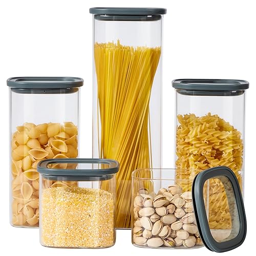 Square Glass Food Storage Jars with Lids Set of 5,
