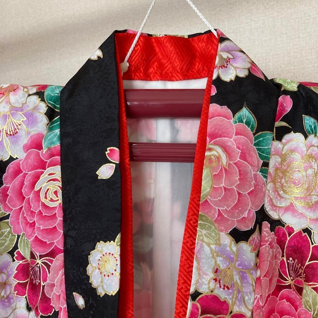 七五三7歳女の子花柄×黒着物襦袢小物セット