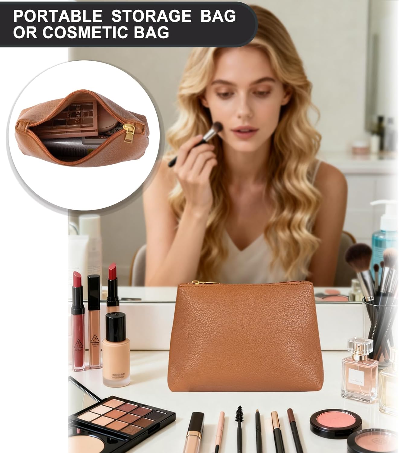 2pcs Hobo Tote Bag Women – Soft Vegan Leather Slouchy Work Handbag with Zipper, Fall Hobo Purse Everyday Travel - Image 5