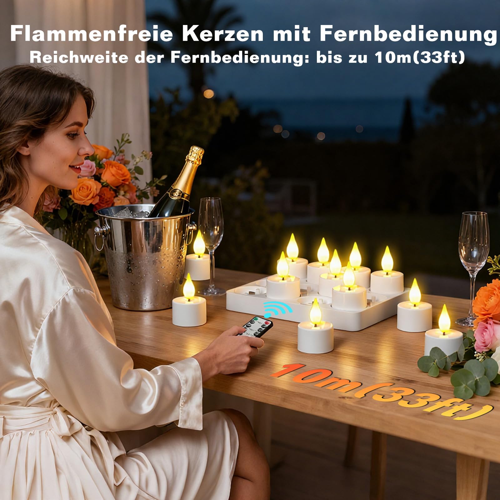 Led Teelichter 12 Stück Wiederaufladbar mit Timerfunktion Fernbedienung Flackernde Flamme Ladestation Deko