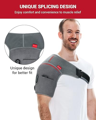 Miniatura 5 de Comfytemp Almohadilla térmica de hombro con masaje, soporte de hombro térmico inalámbrico con batería para aliviar el dolor de hombro, masajeador de