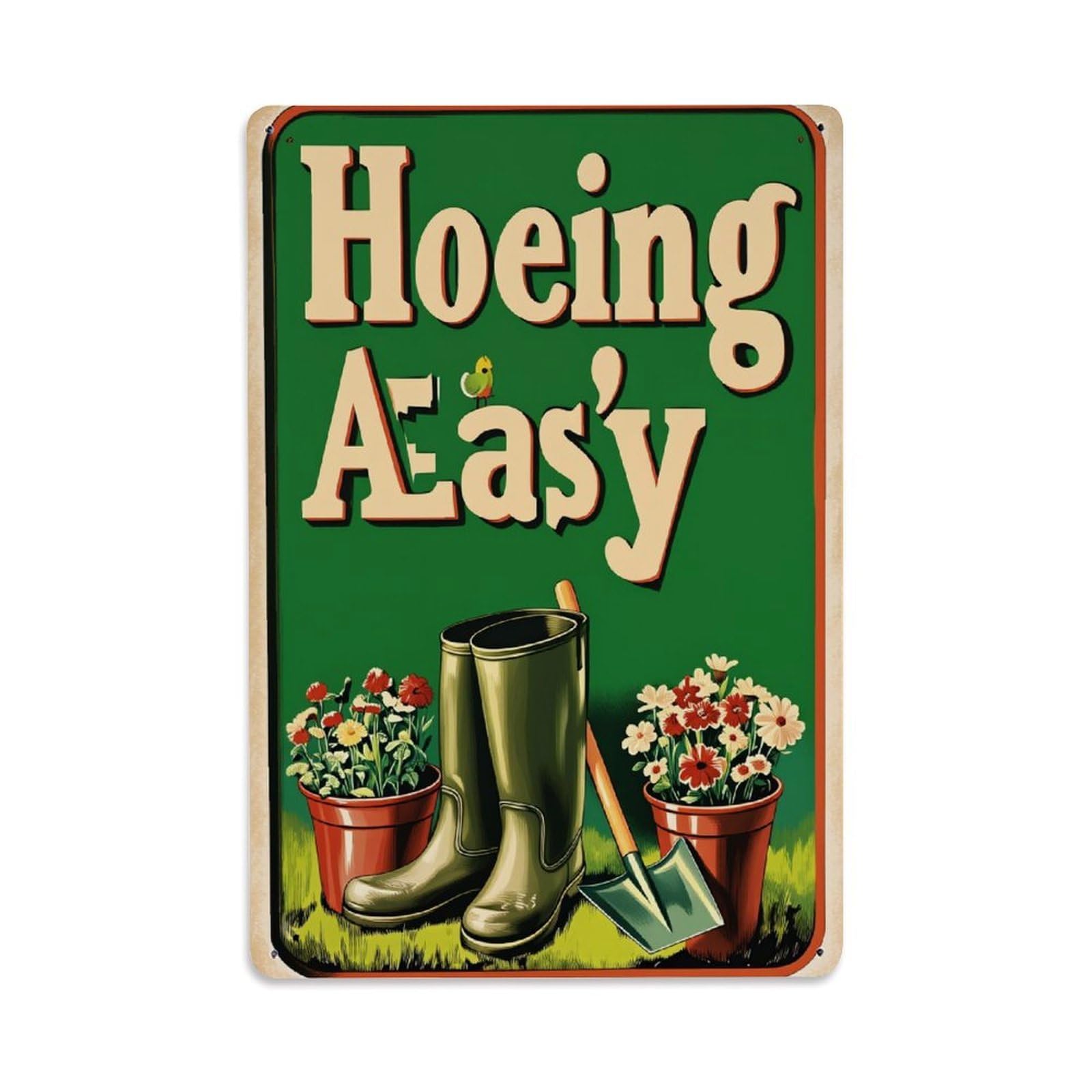 Enderetf Vintage Garden Boots Flowers Shovel Bird Tin Sign Metal Poster, Home Bar Garage Man Cave Cafe Indoor & Outdoor Wall Decoration 8X12inches