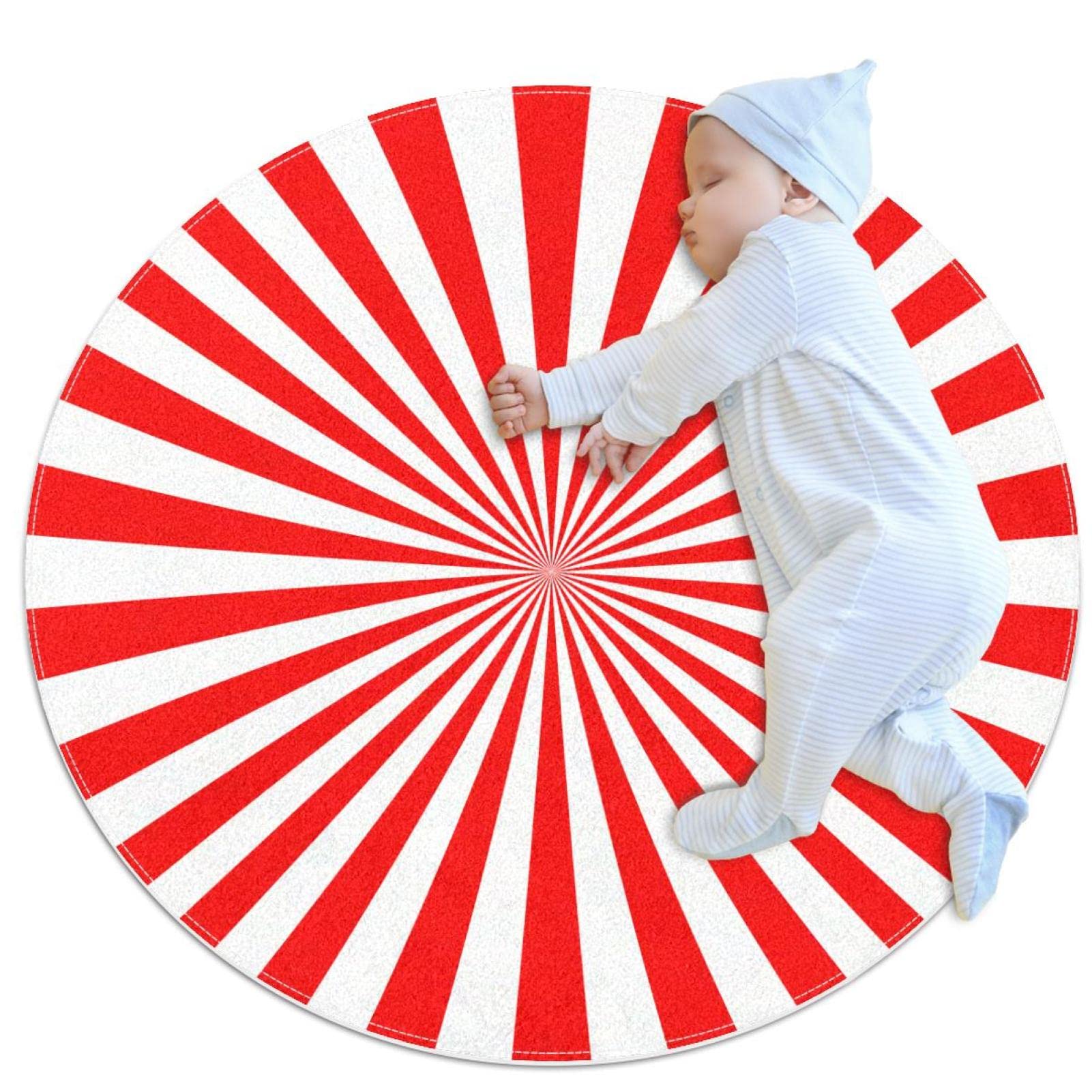Tapis de jeu pour enfants rond JDEZ 80x80cm à motif de rayures