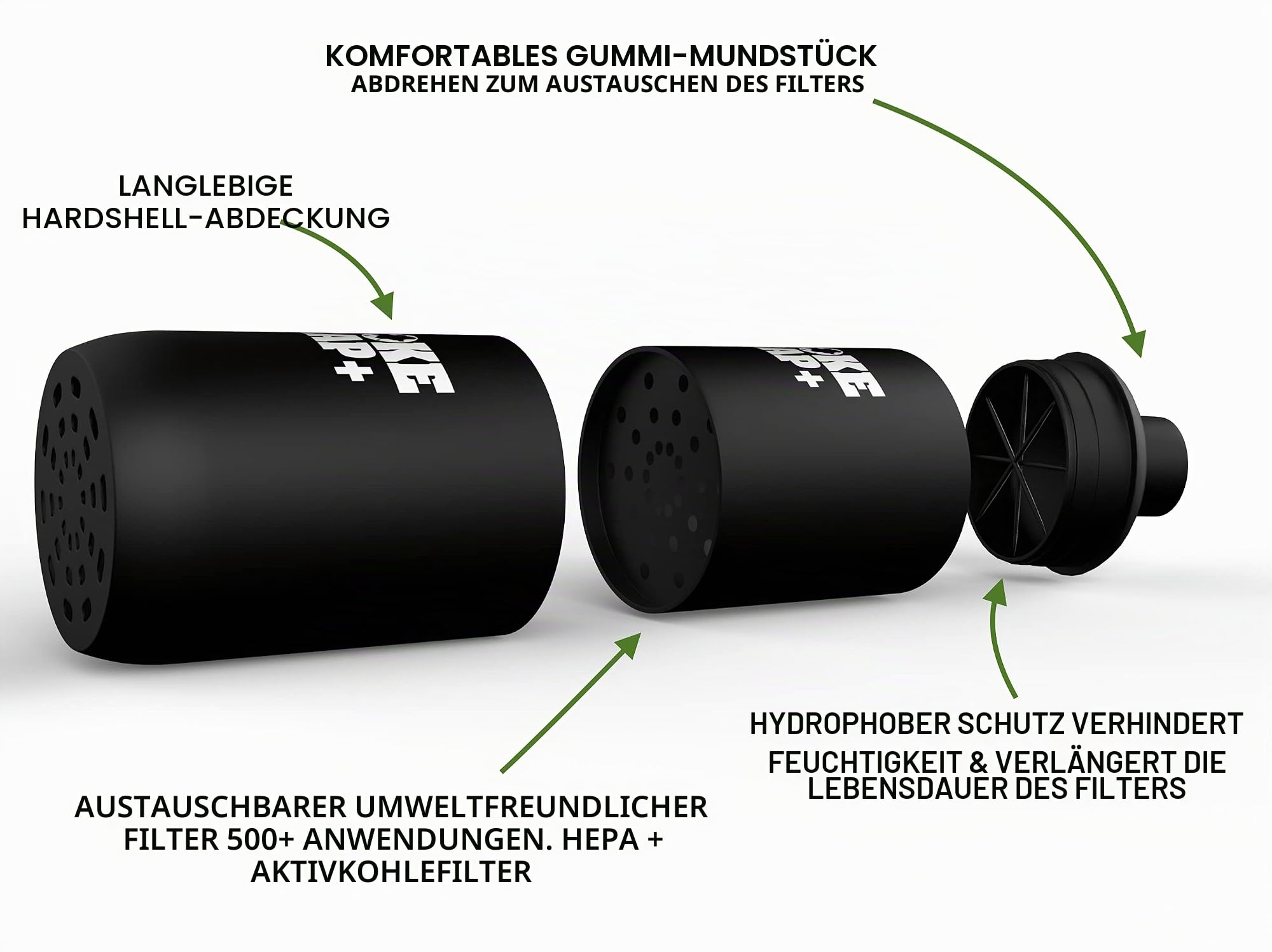Smoke Trap + | Persönlicher Luftfilter (Sploof) – ECO austauschbarer, langlebiger Rauchfilter über 500 Anwendungen mit einfachem Ausatmen – ohne Plastikmüll – Schwarz