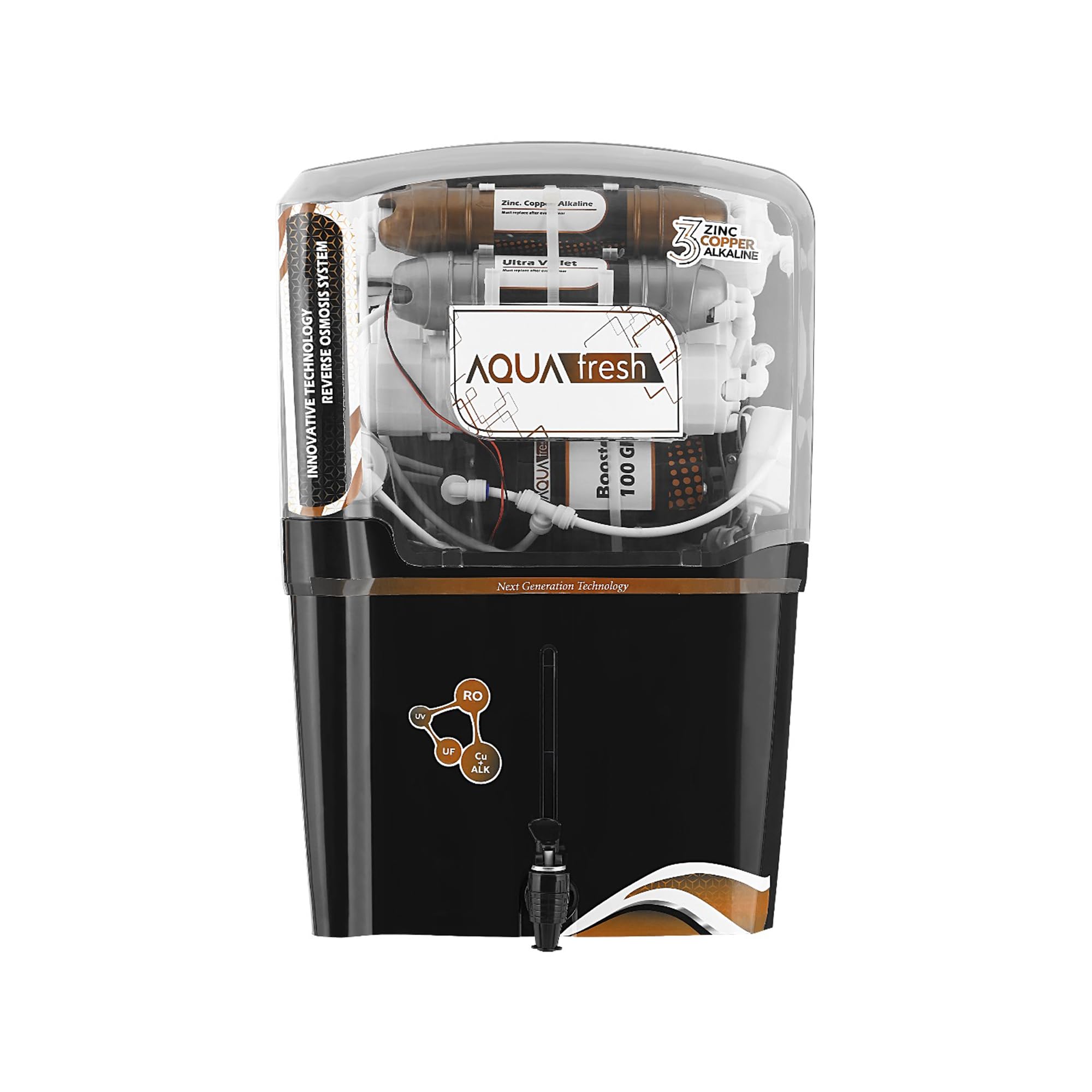 Aqua Fresh 12L RO+UF+UV+Copper+Bio-Alkaline Water Purifier, 7 Stage Purification (Aqua Fresh Half Black, 12 Liter)