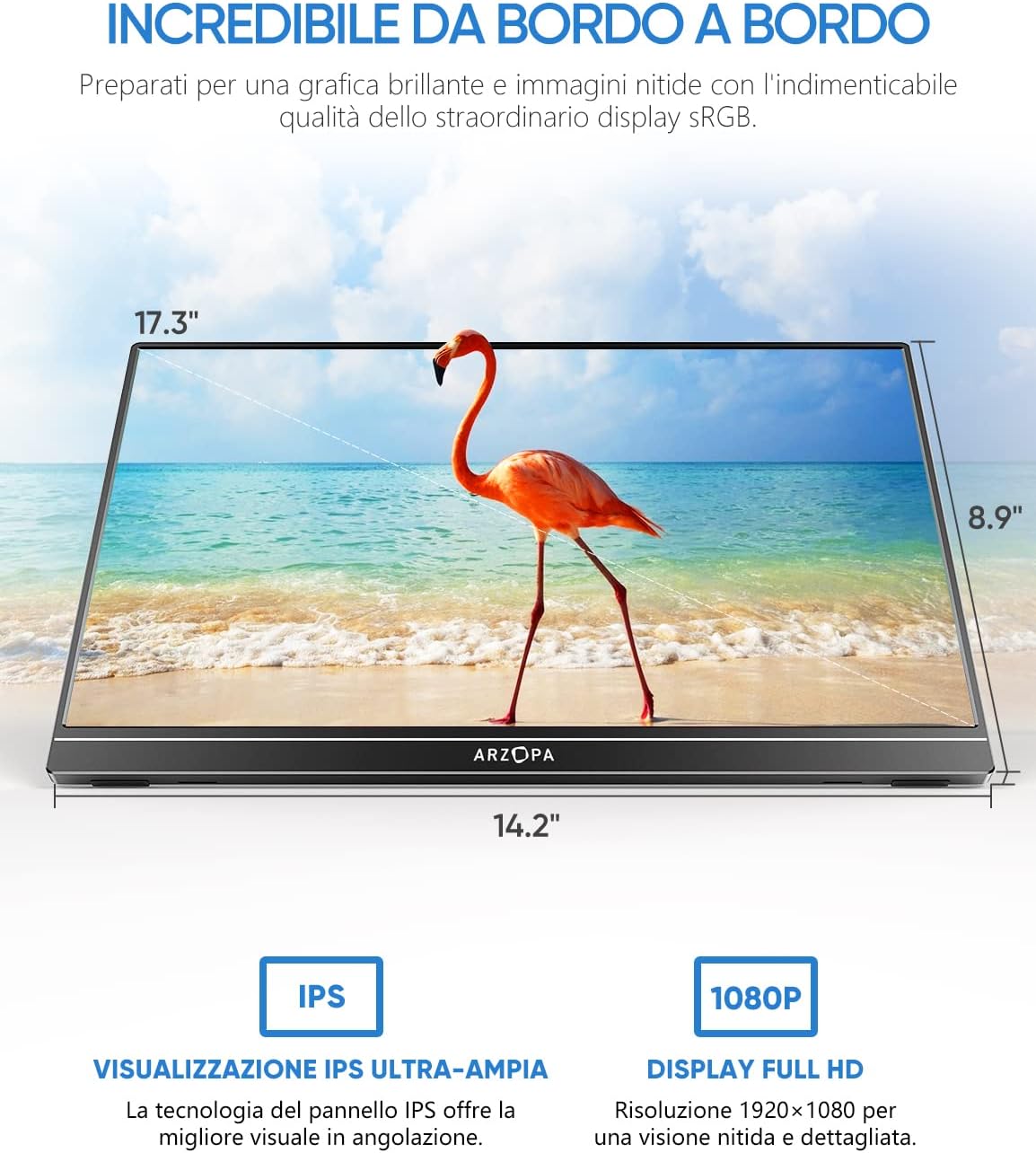 ARZOPA 17.3 Pollici Portable Monitor, 1080 FHD schermo mobile esterno IPS con HDMI/Type-C/USB-C per laptop/PC/Mac/PS4/PS5/Xbox/Switch ARZOPA 17.3 Pollici Portable Monitor, 1080 FHD schermo mobile esterno IPS con HDMI/Type-C/USB-C per laptop/PC/Mac/PS4/PS5/Xbox/Switch