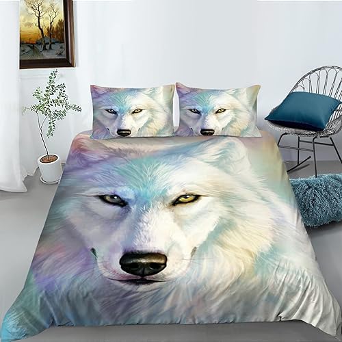AZJAKE Bedding Duvet Cover 3D printsAnimal Wolf 3Dbedding Set 3 Pcs Microfiber Quilt Comforter Cover for Full Size bed-Twin-173x218cm