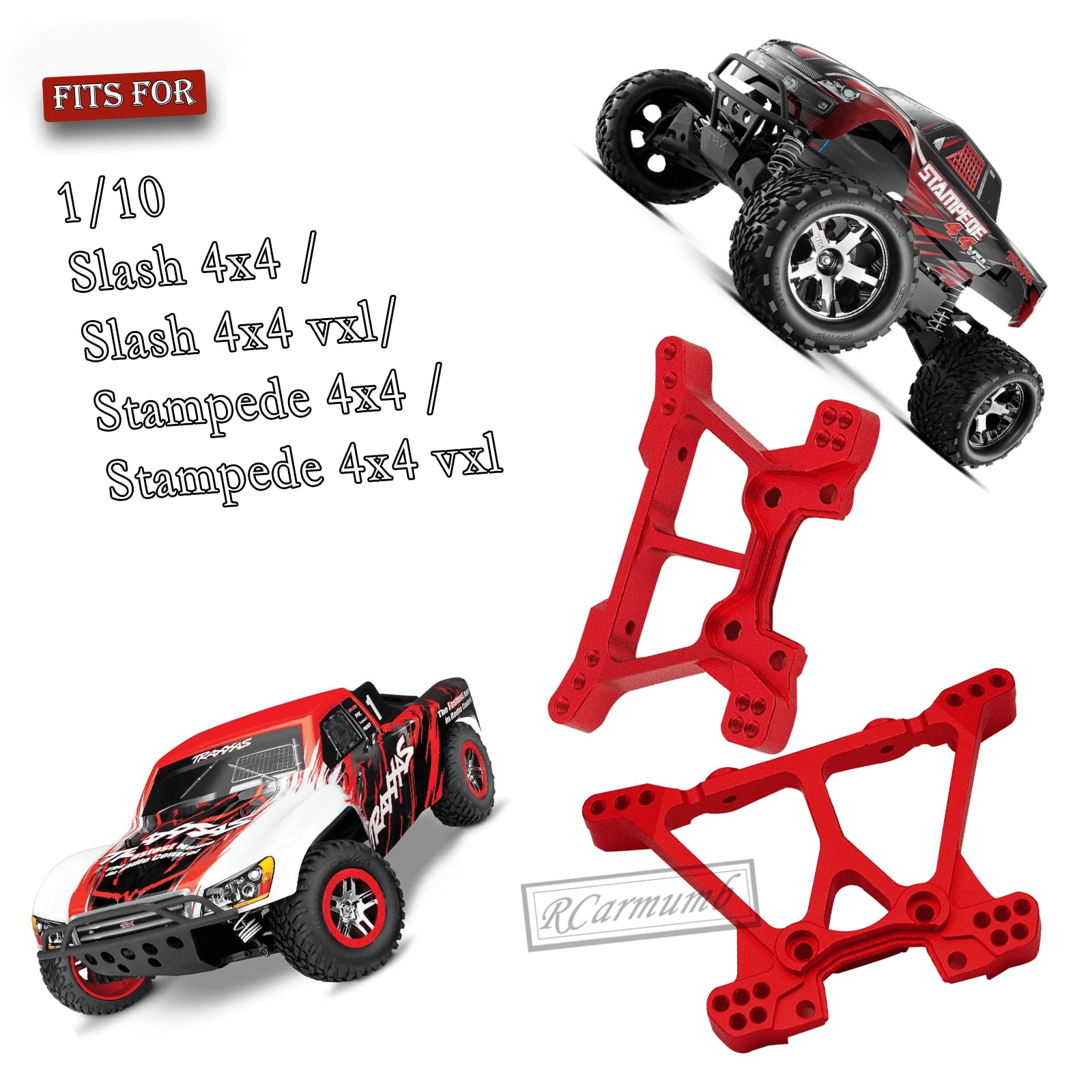 Rcarmumb RC Shock Tower Upgrades Part for 1/10 4WD Slash 4x4/Slash VXL 4X4,Stampede 4x4/Stampede VXL 4X4,Alloy Front Rear Shock Tower Set,Replacement of 6838 6839,Red