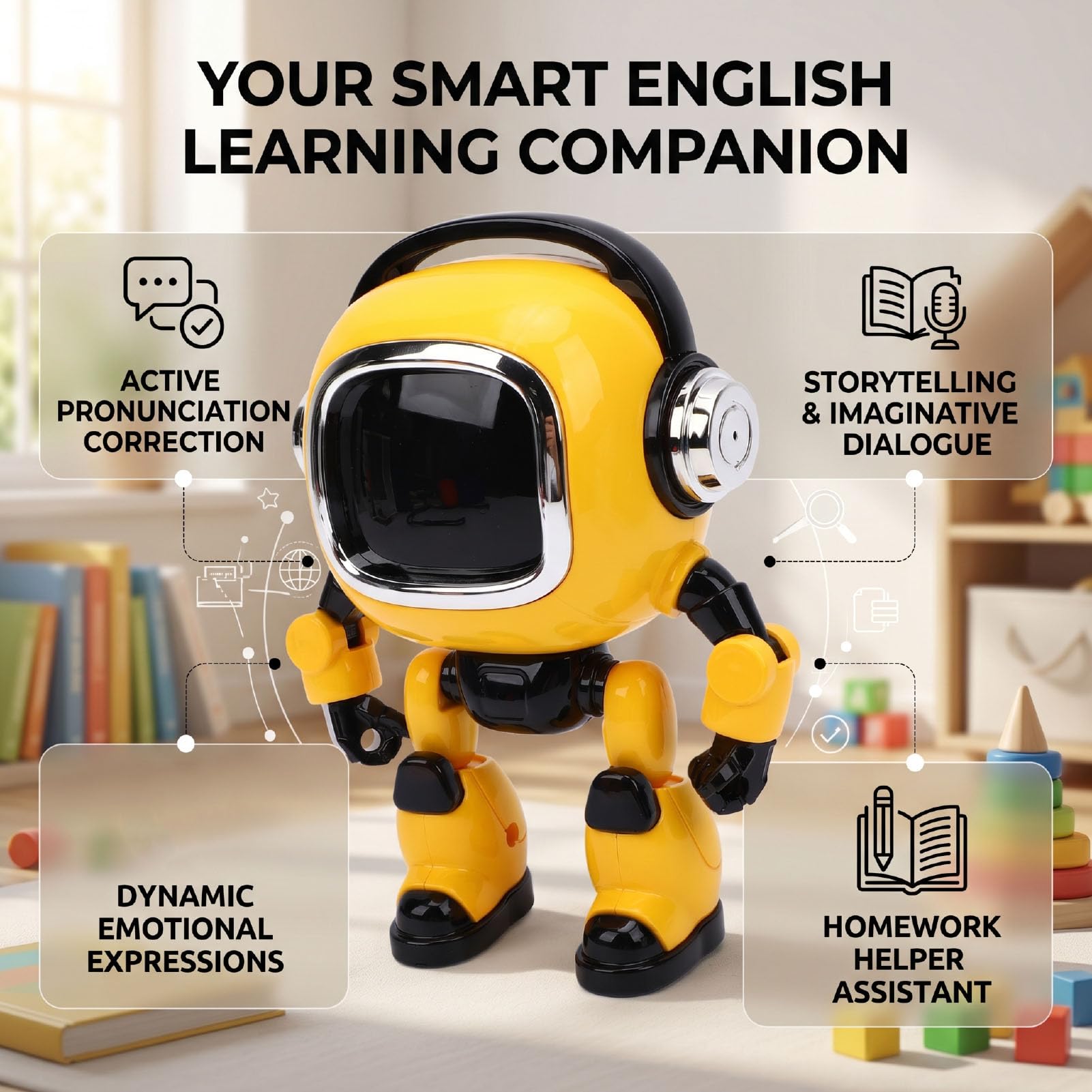 VBESTLIFE Robot AI con Narración Interactiva Emocional, Práctica de Conversación en Inglés, Compañero de Aprendizaje de Idiomas para Niños,