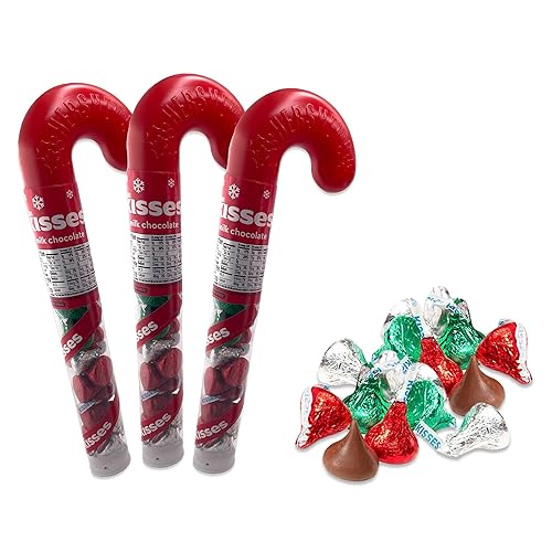 Miniatura 1 de Hershey Kisses - Tubo de bastón de caramelo de Navidad, paquete de 3 bastones de caramelo rellenos de chocolate, Navidad Hershey Kisses a granel,