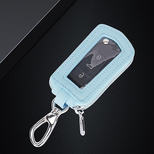 Miniatura 7 de Funda universal para llavero de automóvil de alta calidad, funda de cuero para llavero, protector de llavero, soporte para llavero remoto (azul