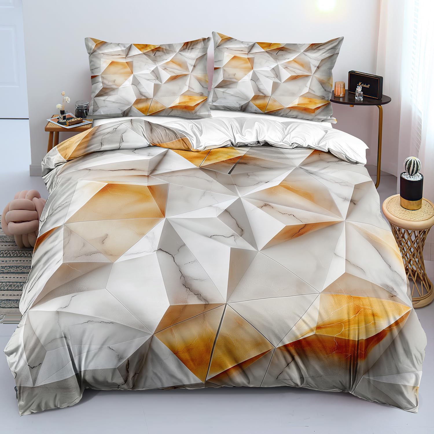 Parure de lit 140x200 grise en microfibre à motif géométrique 3D