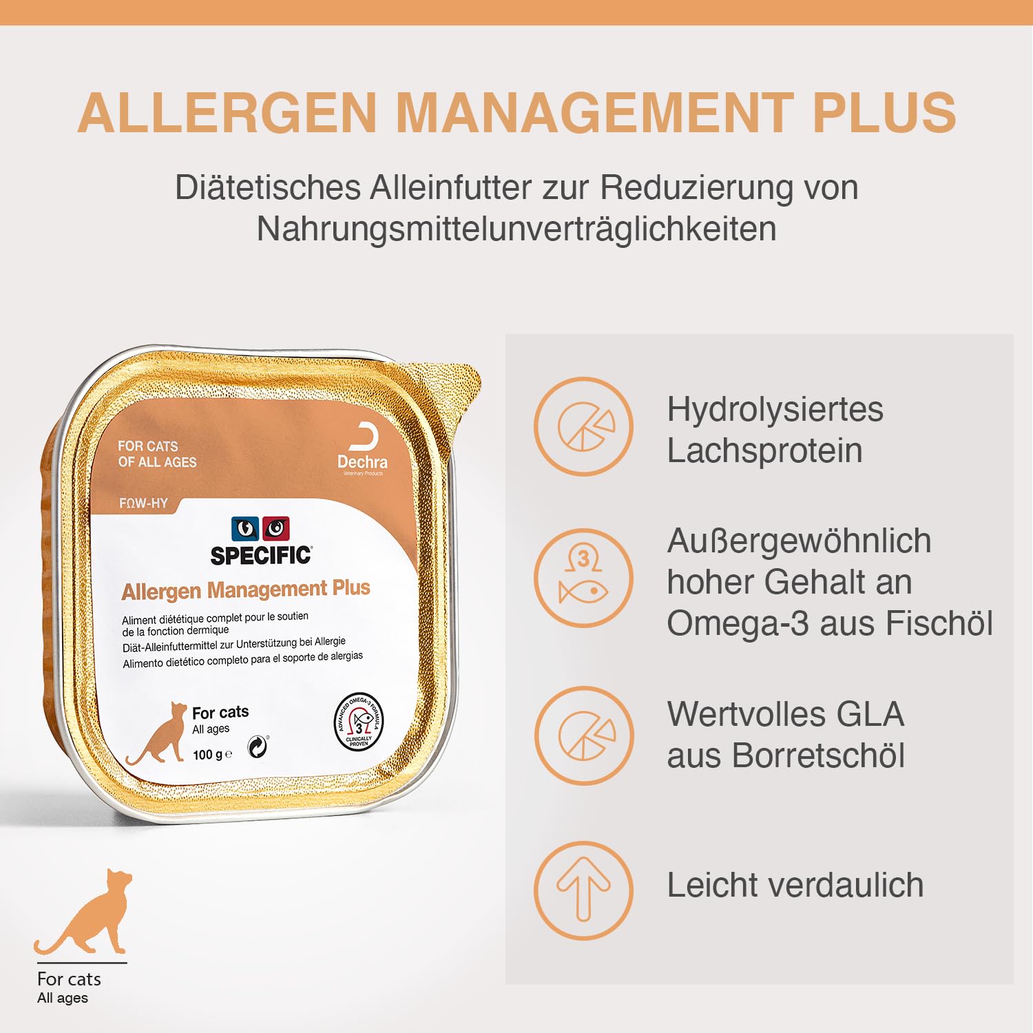 Specific FOW-HY Allergen Management Plus | Paquete Doble | 2 x 7 x 100 g | Alimento dietético Completo para Gatos | Apoyo en Casos de alergias | Trastornos de absorción intestinal