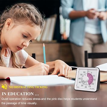 Secura 60-Minute Visual Timer, Timer for Kids, Classroom Timers, Countdown Time Tracker for Adults, Time Management Tool for Teaching (Pink & Black)