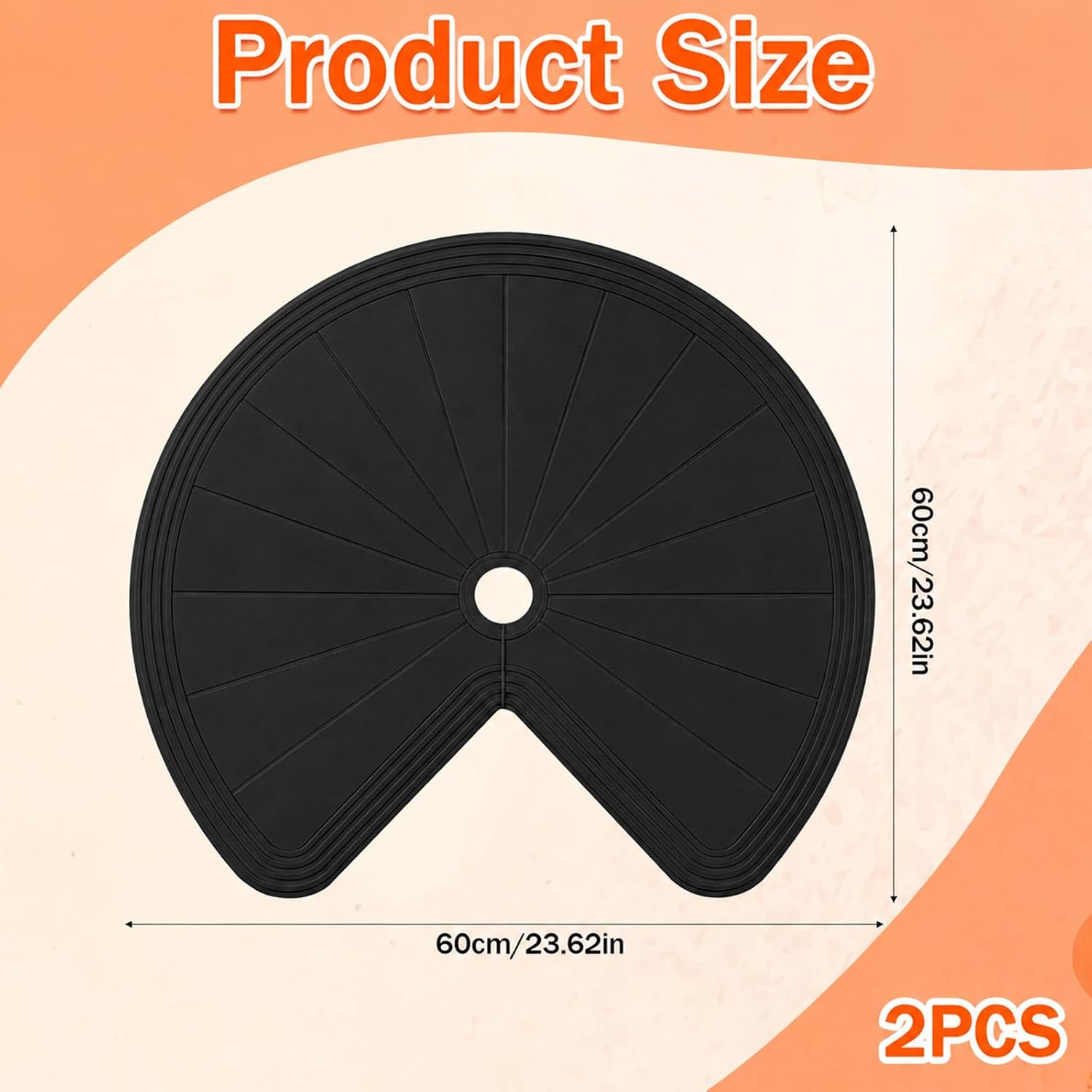 2 PCS 26.5" Lazy Susan Shelf Liner, Silicone Non-Slip Heat Resistant Turntable Mat, Pie Cut Organizer for Kitchen Cabinet Drawer Refrigerator Cupboard, Black image 2