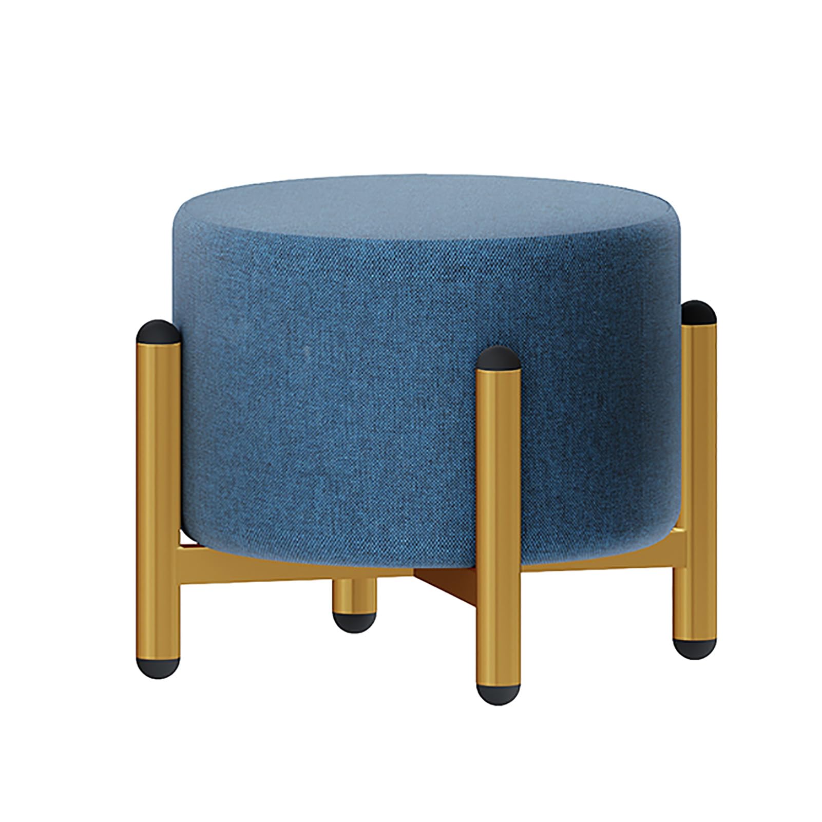 Fslvmin Upholstered Round Ottoman with Gold Metal Legs, 3 Height Options, Modern Footstool with Removable and Washable Cover, Use As A Vanity Chair Stool or Footrest(28x28x25cm(11x11x10inch), Linen4)