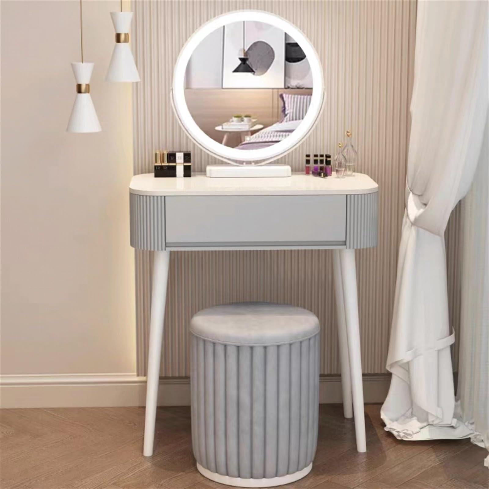Schminktisch Schminktisch mit 1 Schublade und Samthocker Vanity Table Set