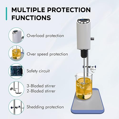 Miniatura 5 de LABFISH Mezclador digital de laboratorio eléctrico  Varilla de agitación y soporte de acero inoxidable  Velocidad ajustable 100-2000 rpm, potente y