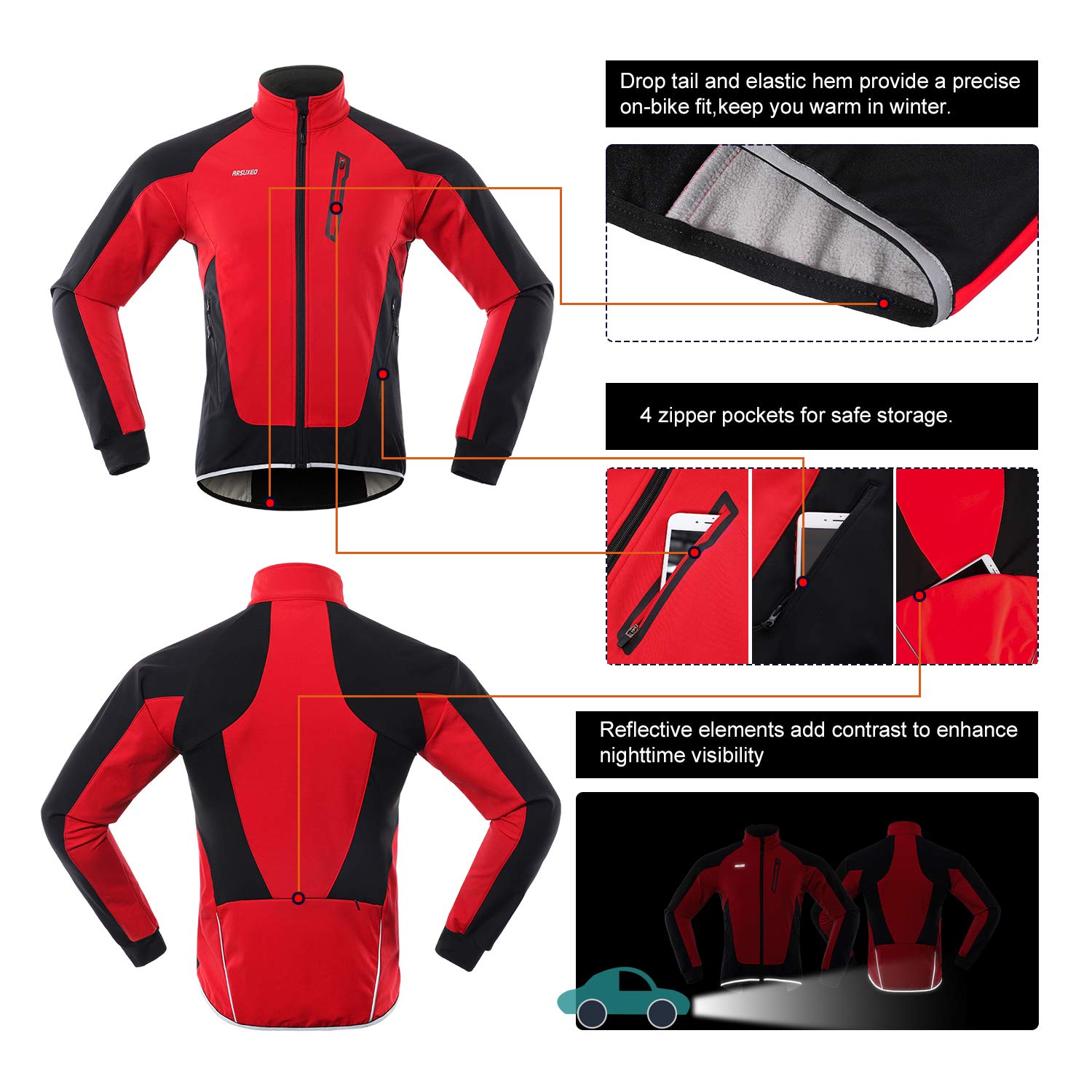 ARSUXEO Chaqueta Ciclismo Hombre Invierno Polar Térmico Softshell MTB Ropa de motorista