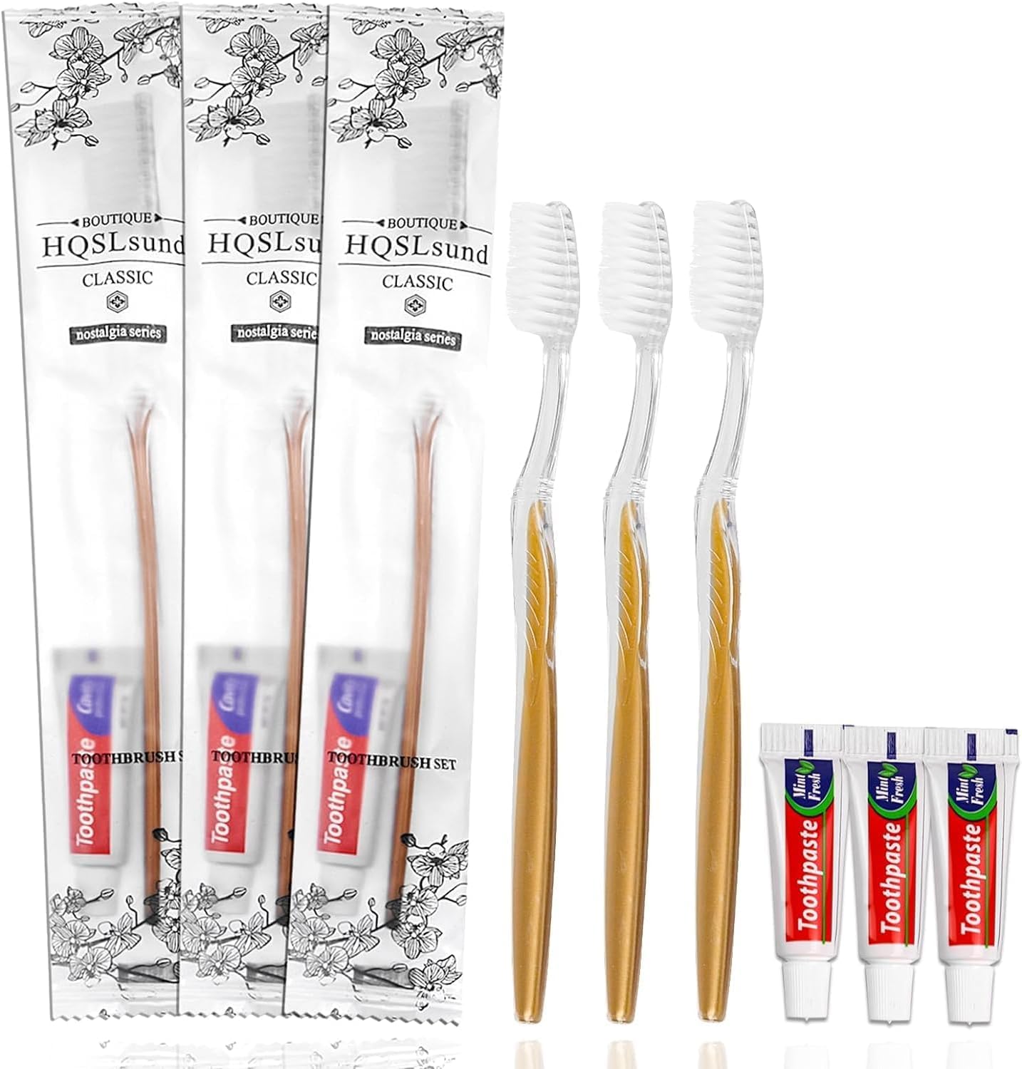 20 pcs Disposable Toothbrush with Toothpaste Bulk Individually Wrapped, Travel Toothbrush Kit, Hotel Toothbrushes Bulk for Airbnb,Shelter/Wedding/Nursing Home/Charity/Homeless, Gold