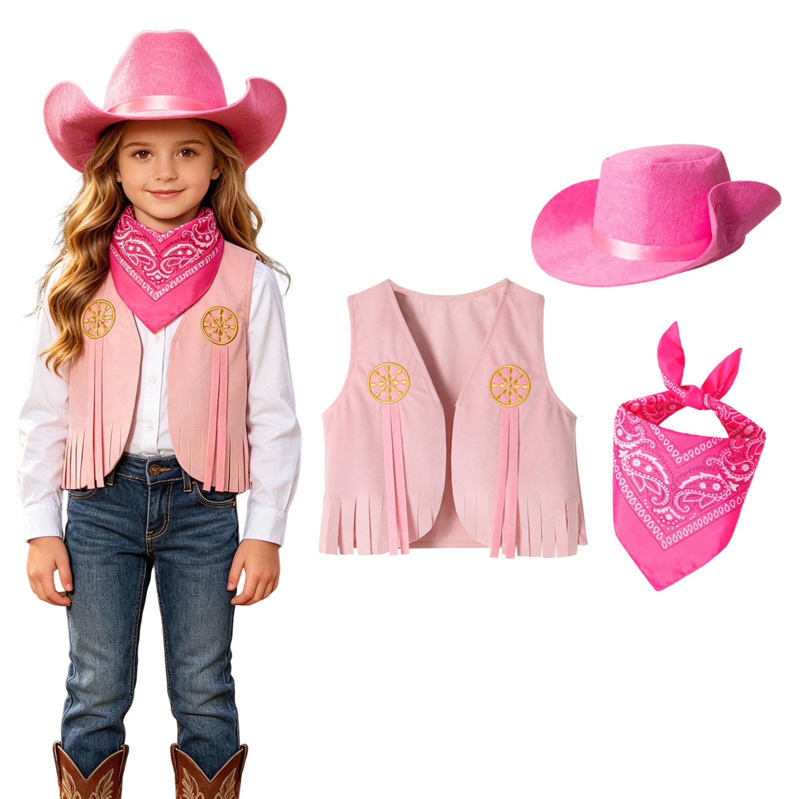 Cowgirl Costume Outfit Western Fancy Dress Up Set for Little Kids Girls