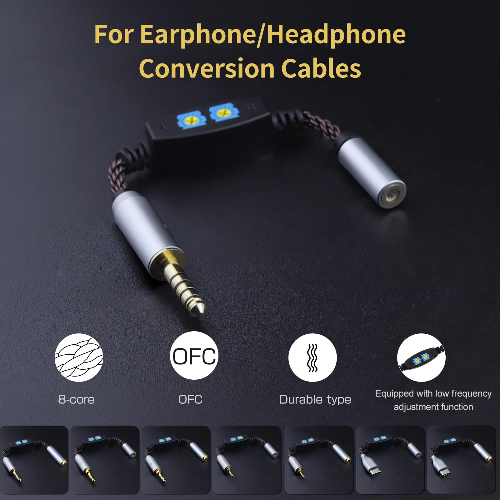 okcsc Cavo di conversione da maschio 3,5 mm a femmina 3,5 mm, convertitore jack per auricolari OFC, regolazione a bassa frequenza, resistenza regolabile, adatto per auricolari, cuffie, amplificatori,