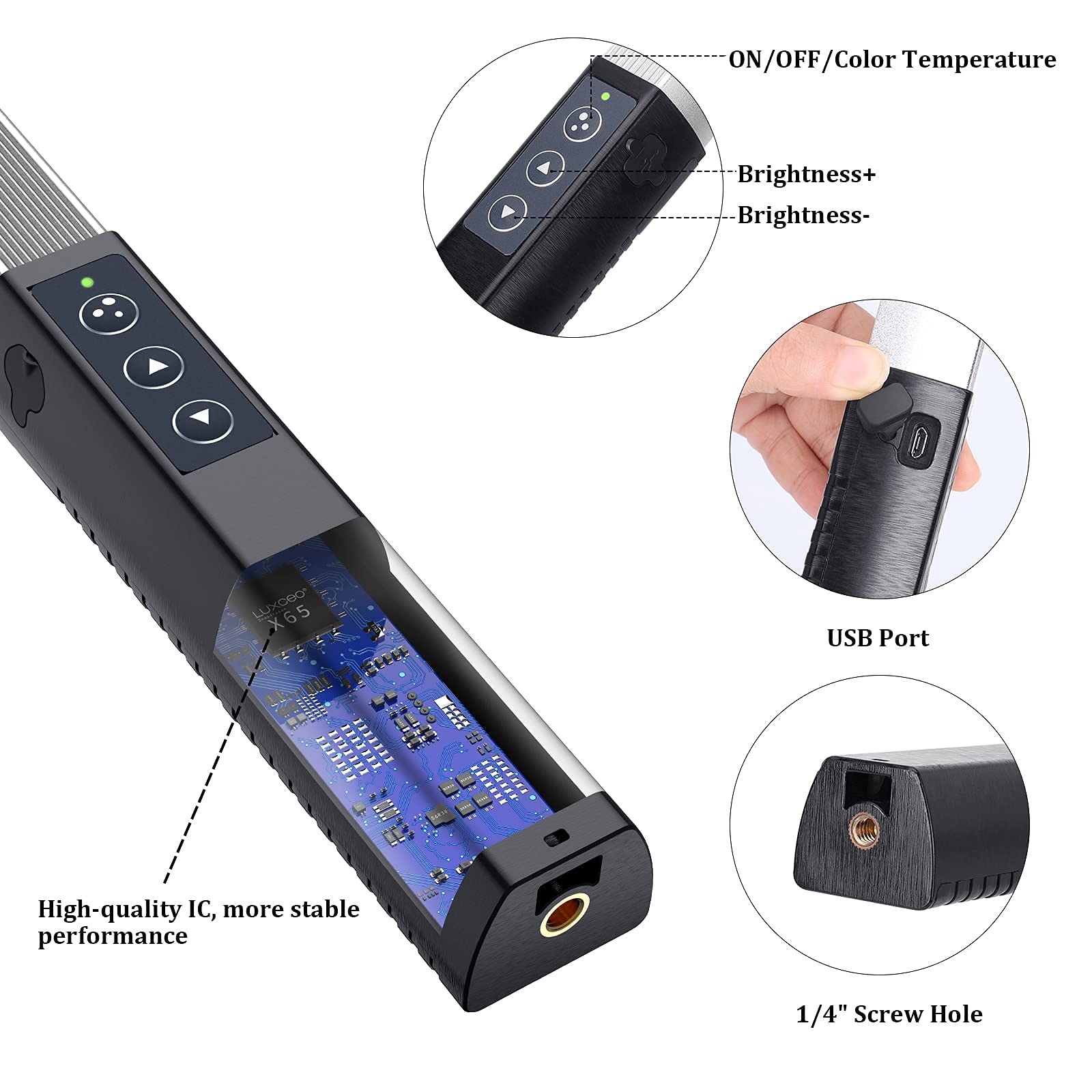 Luz LED de vídeo de 36 colores, LUXCEO Iluminación LED Video Lámpara Fotografía Luz Kit,1000 lúmenes, CRI 95+ Temperatura de color ajustable 3000-6000K con trípode y mando a distancia de 0,75 a 2,08 m