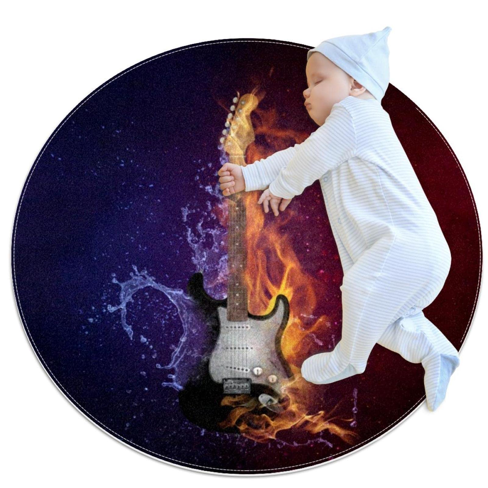 Tapis de salle de bain guitare flamme rond 1m antidérapant pour chambre d enfant