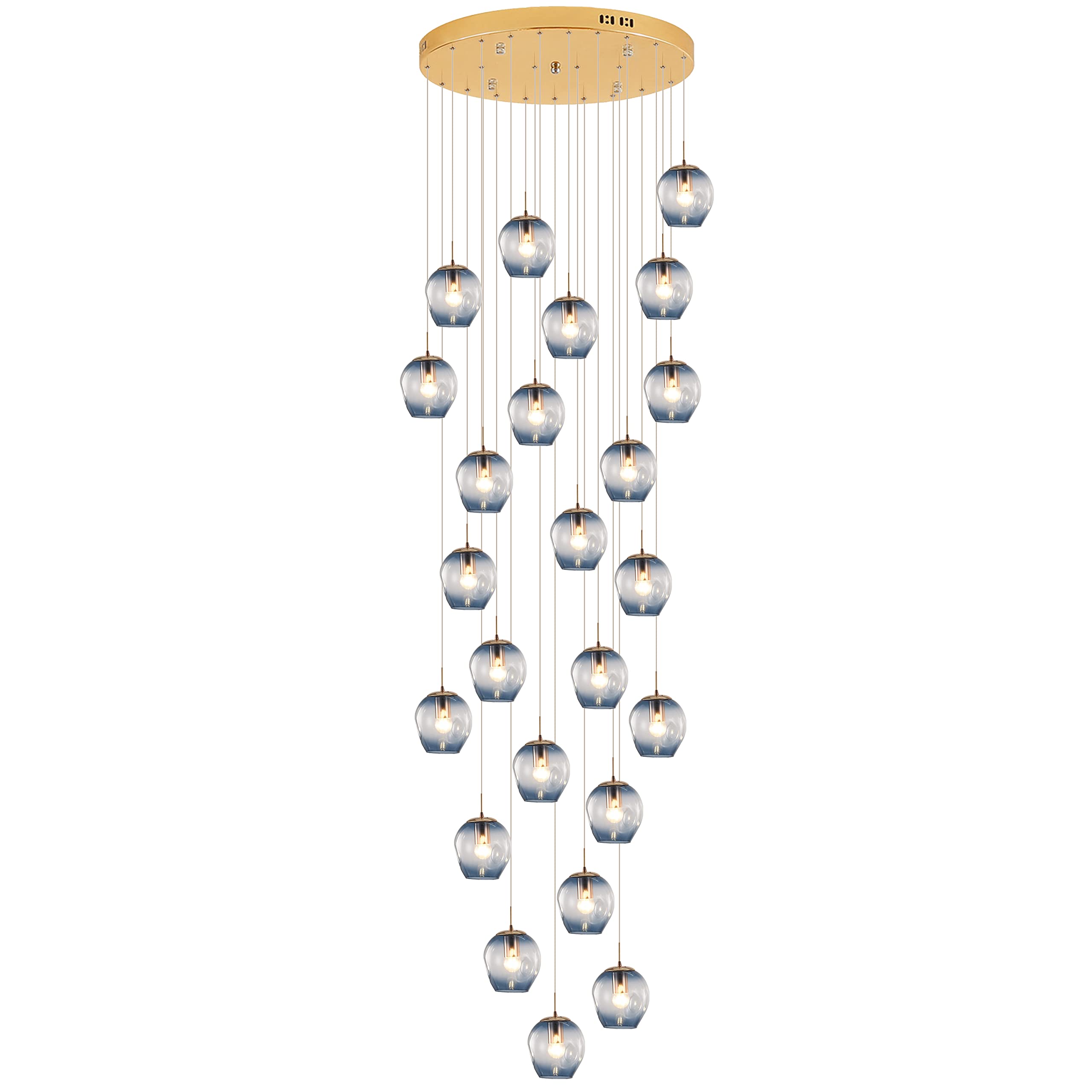 FYZDLAOR 13ft (4m) High 24-Light Chandeliers High Ceiling Raindrop Glass Pendant Light Fixtures Gold Dome Long Chandelier for Foyer Entryway Stairwell